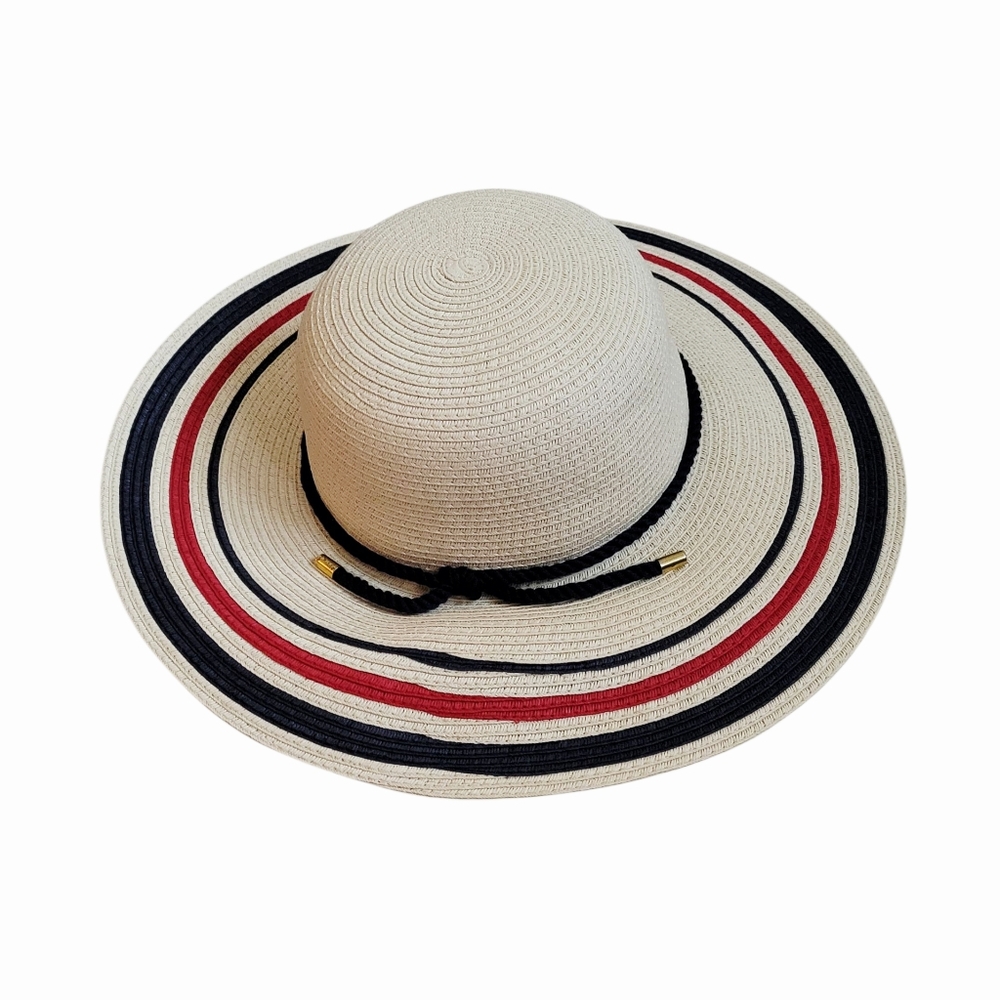 Talbots Striped Paper Straw Wide Brim Summer Sun Beach Hat